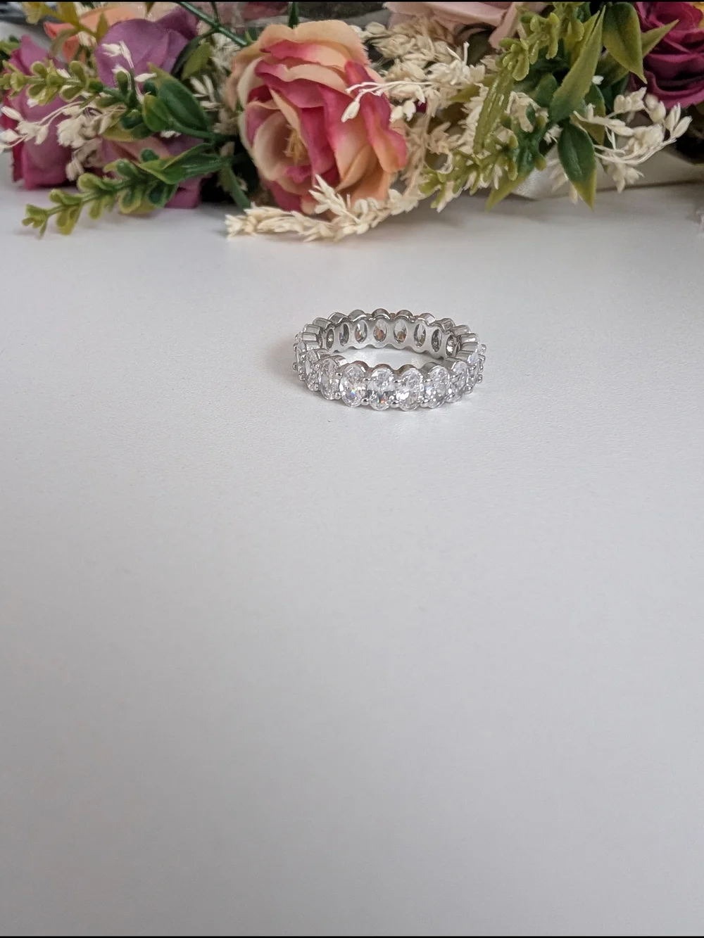14K Gold Plated Crystal Eternity Band Ring - White